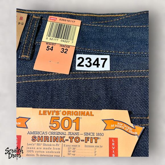 Vintage Levi’s 501xx Shrink-to-Fit Jeans Made In USA W58 L34 501 Deadstock NWT - Picture 6 of 6